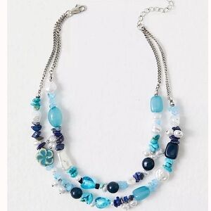 FREE PEOPLE NWT Steal the show choker chunky beaded necklace -turquoise